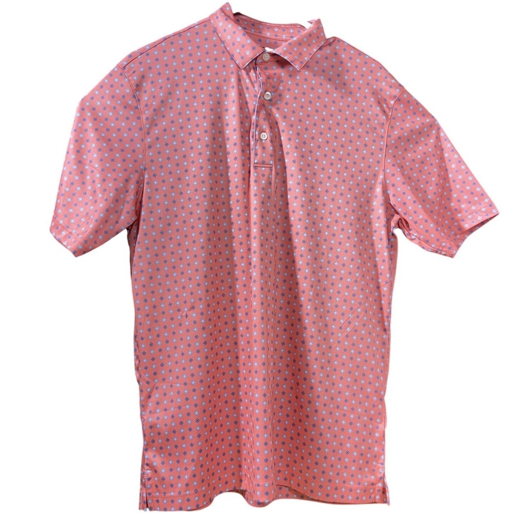 Greg Norman Polo Shirt Mens Medium Orange Geometric Print PlayDry Golf Shark